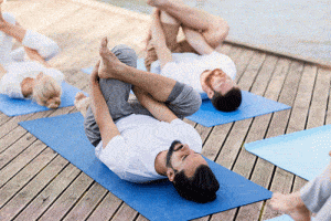 Men doing yoga